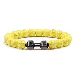 Elegant Lava Stone Bead Bracelets - Stylish Unisex Jewelry with Metal Accents - 17cm (Yellow)
