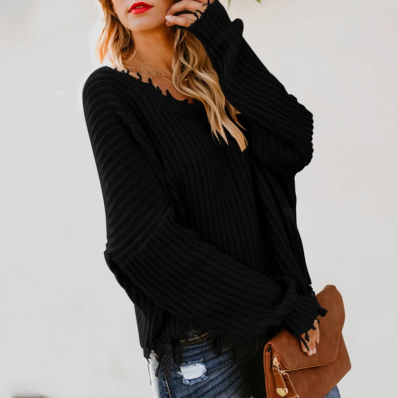 Adogirl Long Sleeve Tassel Knitted Loose V Neck Sweater 2019 Autumn Short Style Top Women White Black Yellow Fringe Pullover | Женская