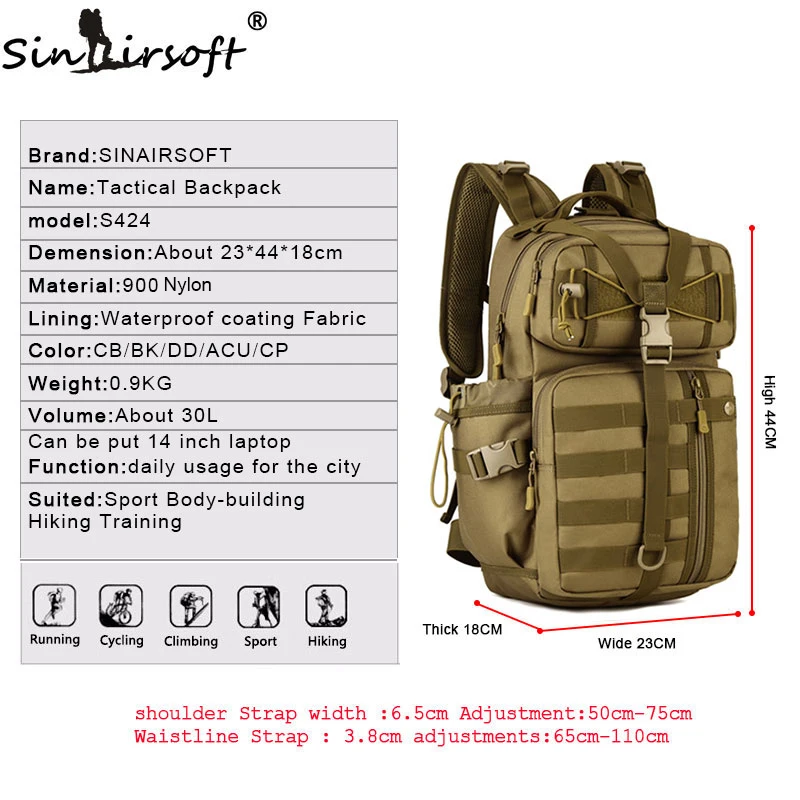 Открытый тактический рюкзак 900D водонепроницаемый армейский наплечный военный охотничий кемпинг многоцелевой Molle походная спортивная сумка 30L
