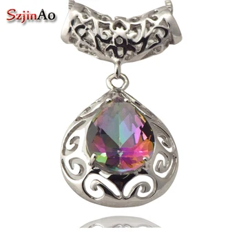 

Szjinao Best Gift Mystic 925 Sterling Silver Rainbow Topaz Pendants for Best Friends Wholesale 2017 Fashion Big Necklace