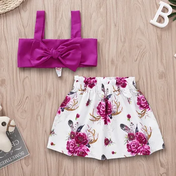 

pretty princess clothing girl beach wear summer cool off shoulder tops vest flower skirts kids baby toddler sets 2pcs 6M-4T