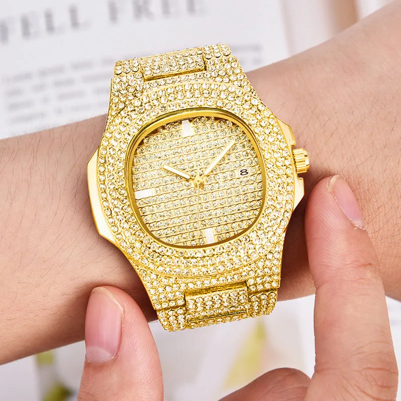 Мужские часы Роскошные брендовые дизайнерские золотые часы с бриллиантами для мужчин квадратные кварцевые часы водонепроницаемые мужские наручные часы Relogio Masculino