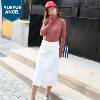 

Korean Slim Fit A-Line Skirts New Autumn Ladies Solid High Waist Skirts Streetwear Casual Female Long Denim Skirts