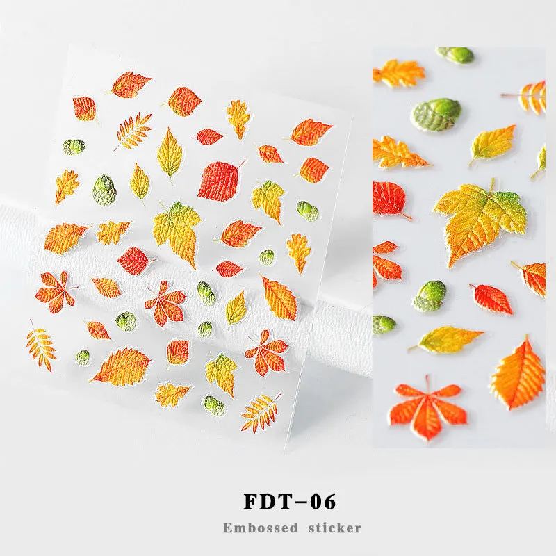 5D акриловые Выгравированные Цветочные наклейки для дизайна ногтей самоклеющиеся рельефные контуры цветок лист наклейки Лето Водные Аксессуары для маникюра - Цвет: FDT-06