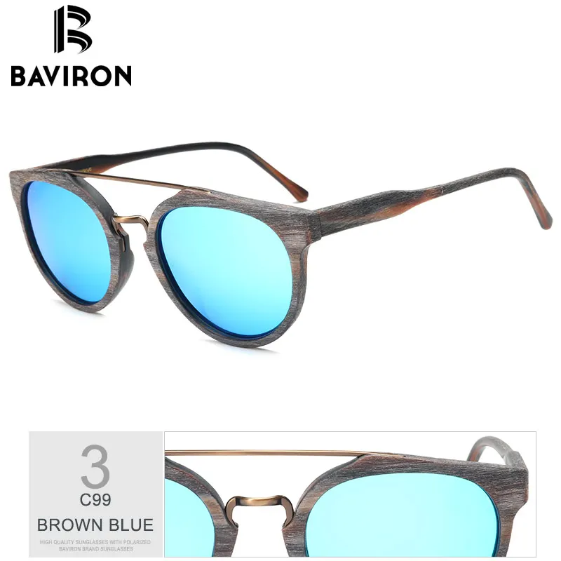 BAVIRON, новые деревянные солнцезащитные очки, ретро тренд, пластина, солнцезащитные очки, металлическая Anti-UV400, поляризационное покрытие, деревянные солнцезащитные очки, очки 09 - Цвет линз: BROWN BLUE