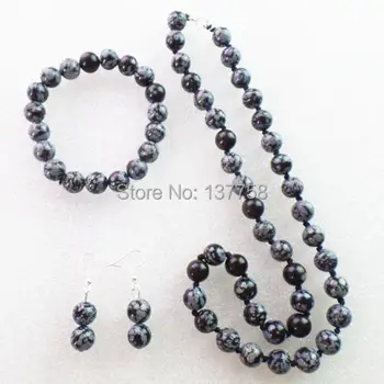

Wholesale Girl Snowflake Obsidian Necklace & Stretchy Bracelet & Earring Set SAM0613