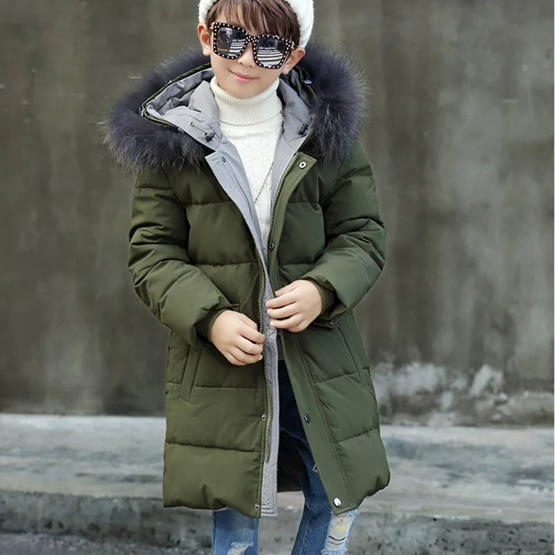 Christmas fur hooded big boys winter coats 14 years 12 10 8 long 2017