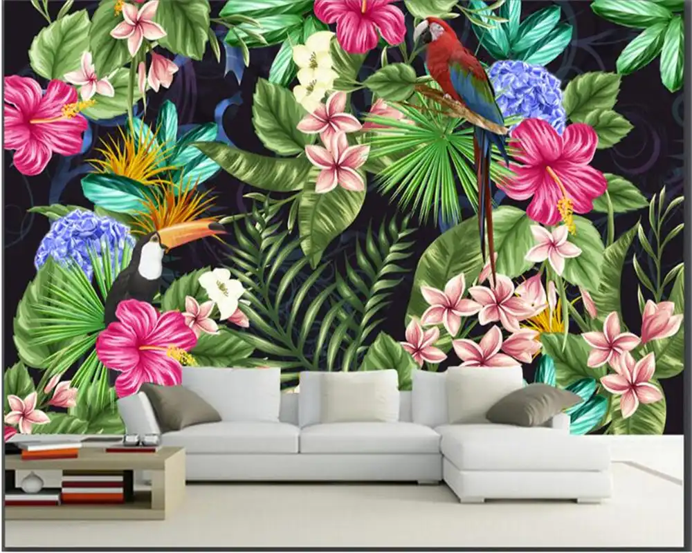 Beibehang 高クリエイティブファッション人格屋内装飾壁ペーパートロピカル植物花と鳥背景 3d 壁紙 ファッション壁紙 背景3d3d壁紙 Aliexpress
