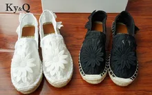 2018 Spring Summer Espadrilles Lace Rope Sole Women’s Shoes Flats Natural Cow Casual Loafers High Quality