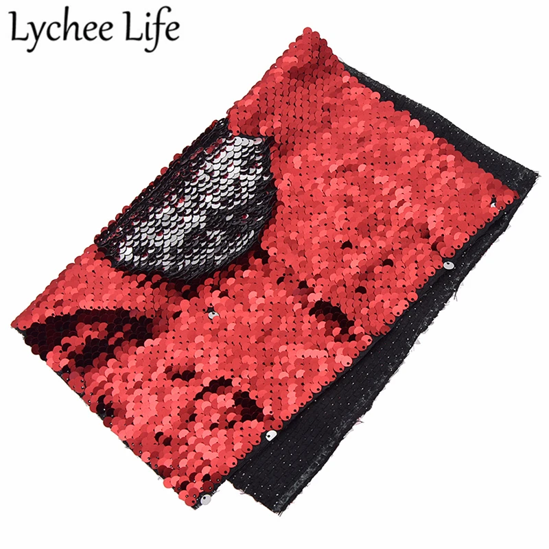

Lychee Life Double Face Sequines Fabric 29x21cm Colorful Polyester Fabric DIY Handmade Sewing Cloth Garment Accessories Supplies