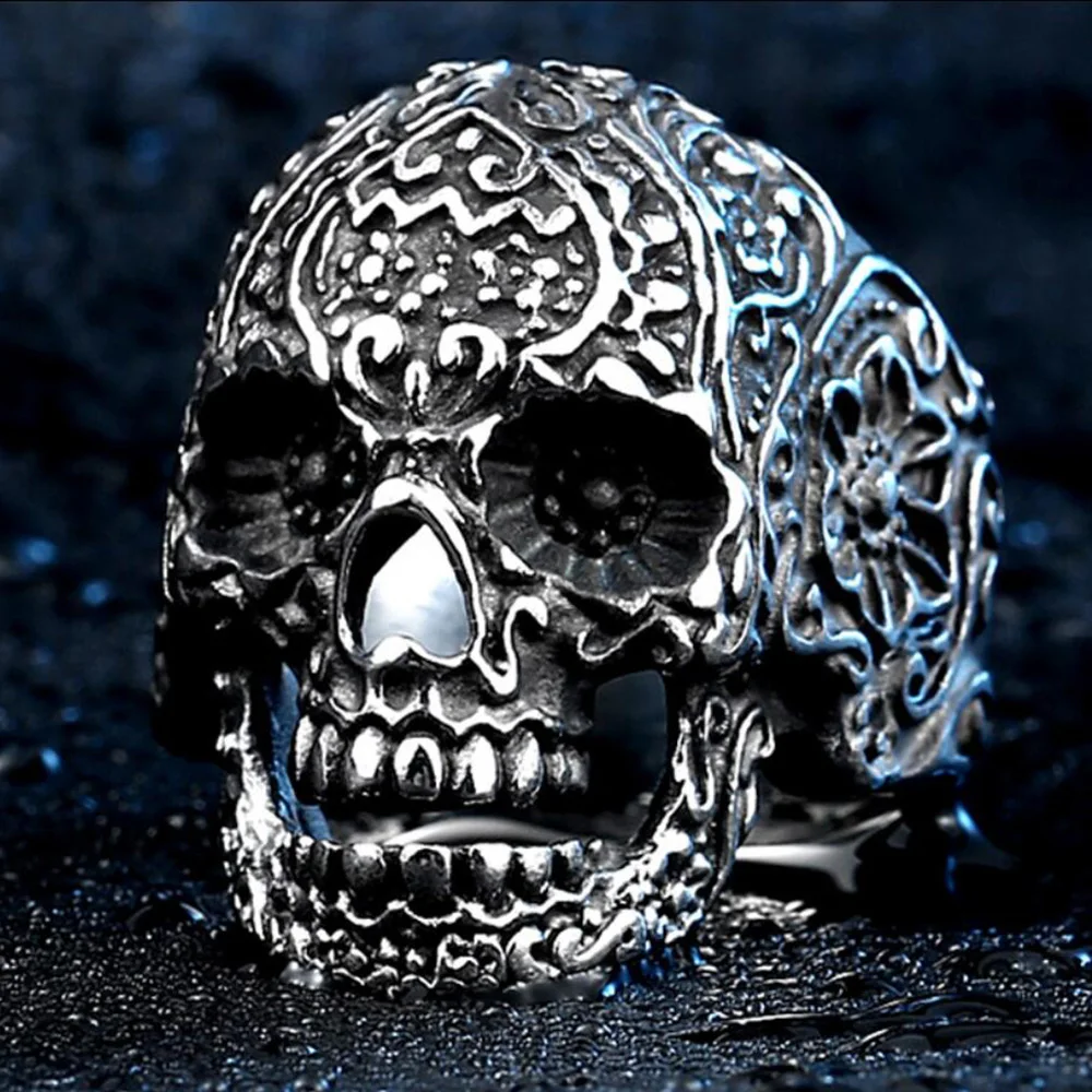 Vintage Gothic Skull Biker Stainless Steel Men's Punk Jewelry Accessories Black Skull Ring