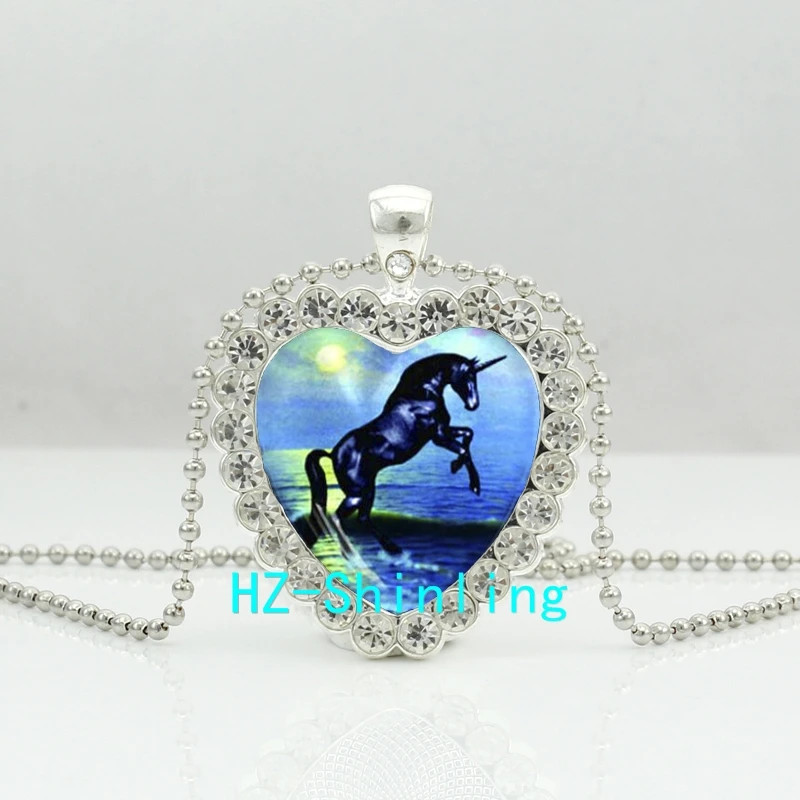 New Black Unicorn Heart Necklace Be a Unicorn Crystal Pendant Horse