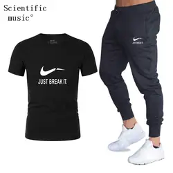 Летний популярный мужской костюм, футболка + штаны, повседневный спортивный костюм из двух предметов, 2019, Повседневная футболка с принтом