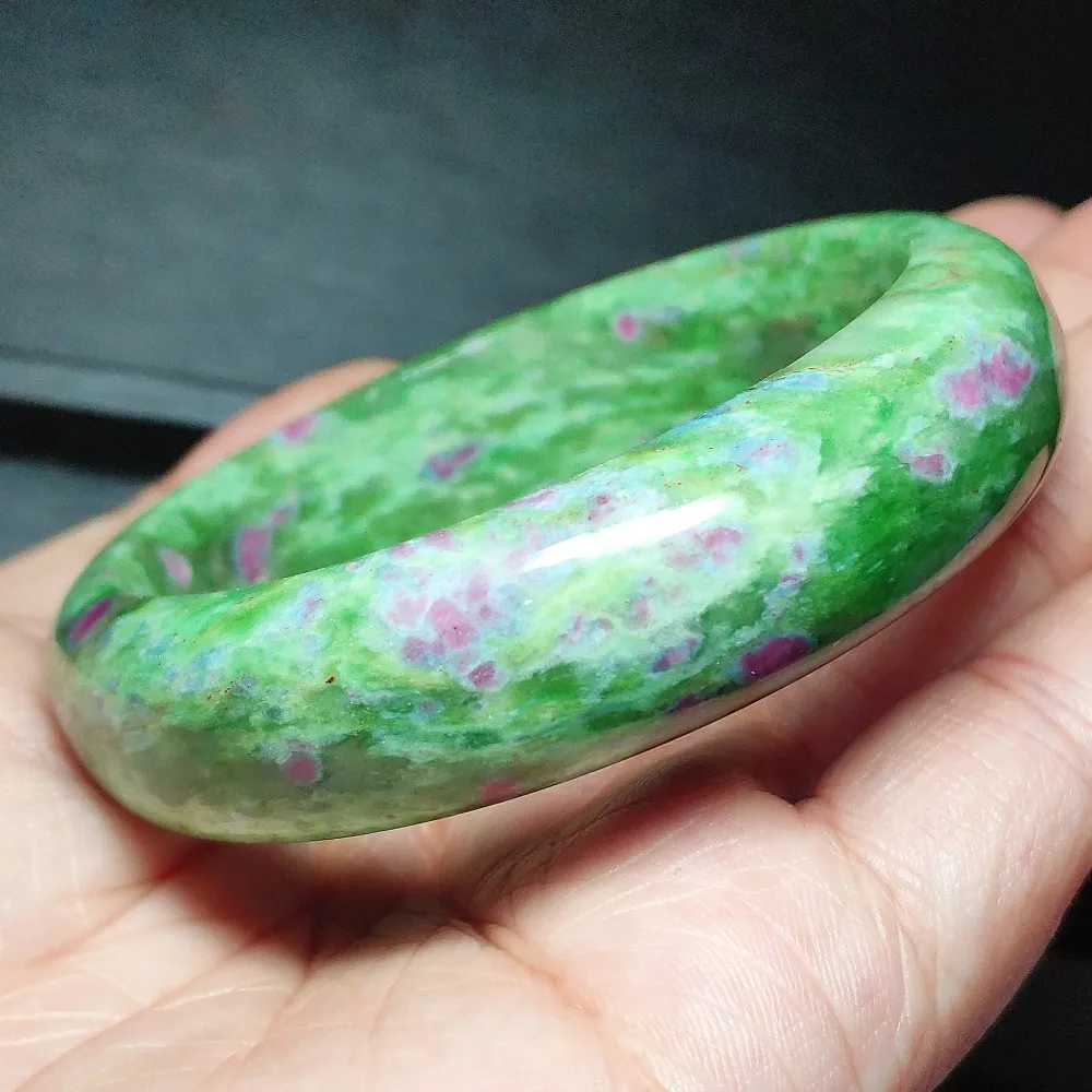 

Excellent Natural Ruby Zoisite Red Green Woman Bangle Inner Diamater 55mm Gemstone Healing Best Bangle Drop Shipping AAAAA