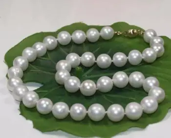 

Jewelry classic 9-10mm south sea round white pearl necklace 925s