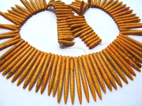 2strands oranger yellow turquoise stone spikes sharp column black ivory white blue necklace mixed loose bead | Украшения и