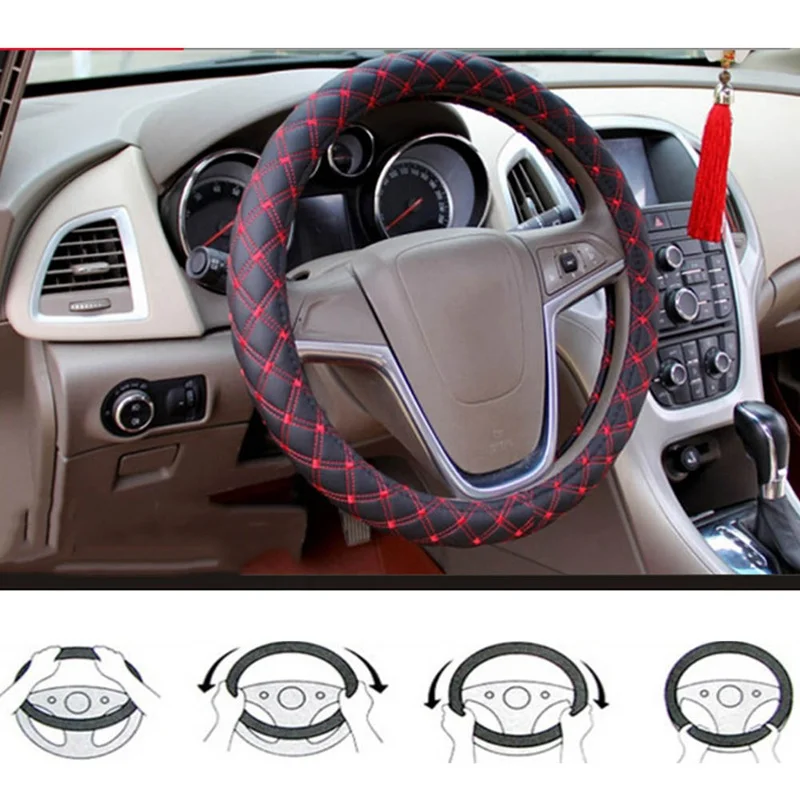 1Pc Handmade Car Steering Wheel Cover Rubber Universal 38cm Steering