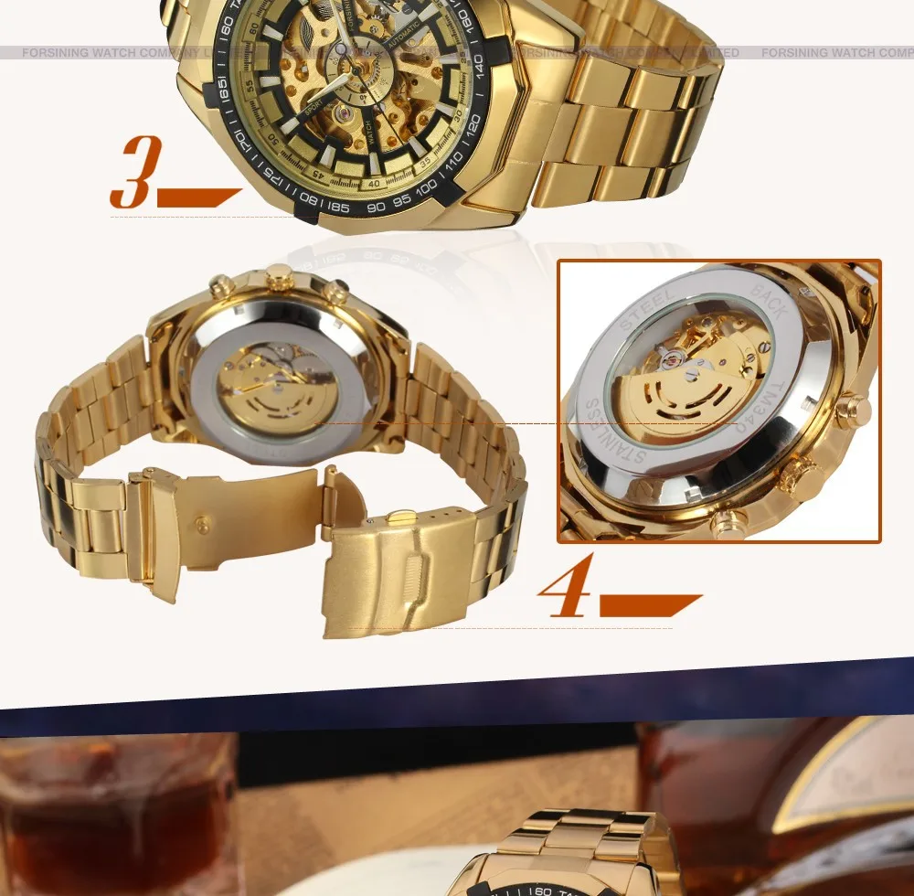 FSG8042M4G3 Forsining автоматические Модные Часы из нержавеющей стали браслет скелет часы с подарочной коробкой лучшее предложение