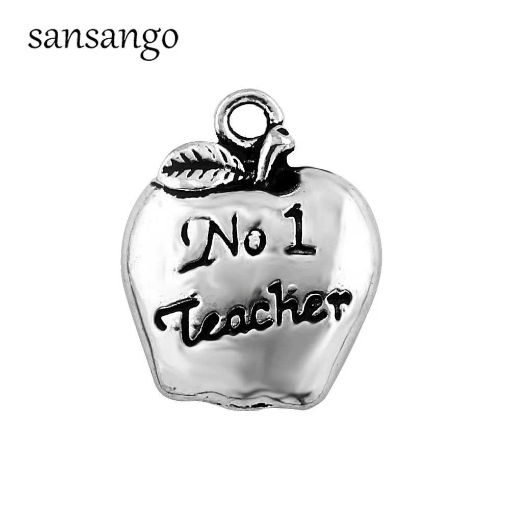 

10PCS Tibetan Silver No.1 Teacher Charm Pendant Apple Fruit Beads Fit Bracelet Jewelry 13*17mm