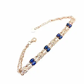 

shilovem 925 silver sterling real Natural sapphire link Bracelets fine Jewelry trendy party gift new plant 3*5MM yhl0305089agl