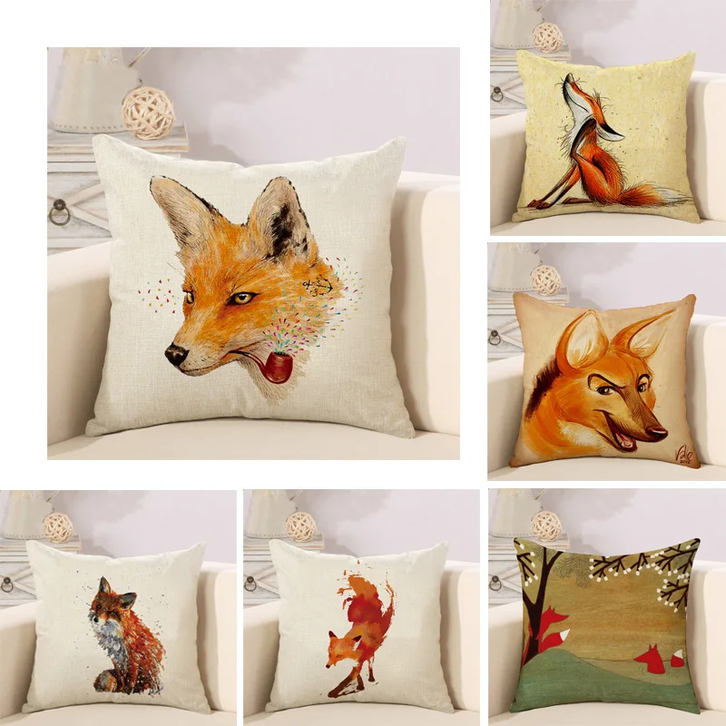 Europe and The United States Cartoon Small Fox Living Room Sofa Cotton and Linen Pillow Office Chair Waist Pad Car Back Cushion