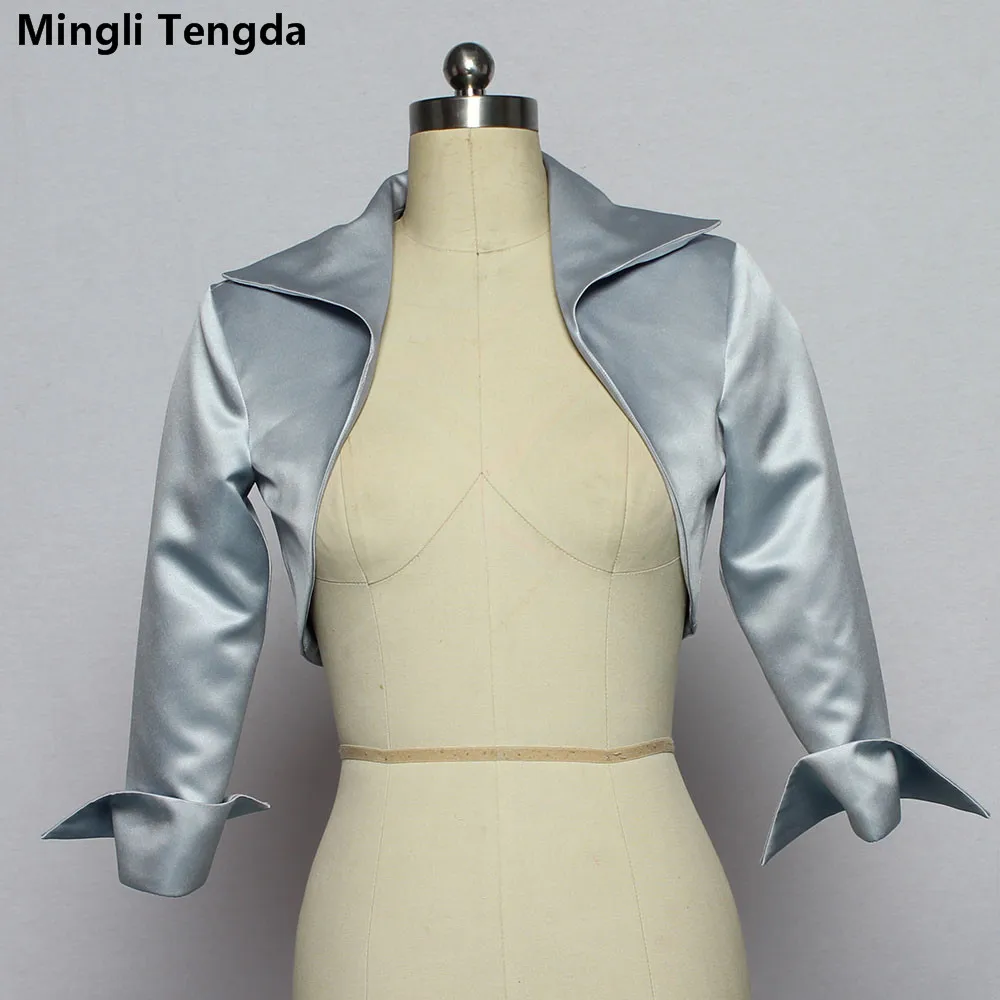 Mingli Tengda Custom Made Modest 3/4 Sleeves Satin Bridal Bolero Women Wedding Jackets/Stole/shawl Accessories Cape Cloak Shrug