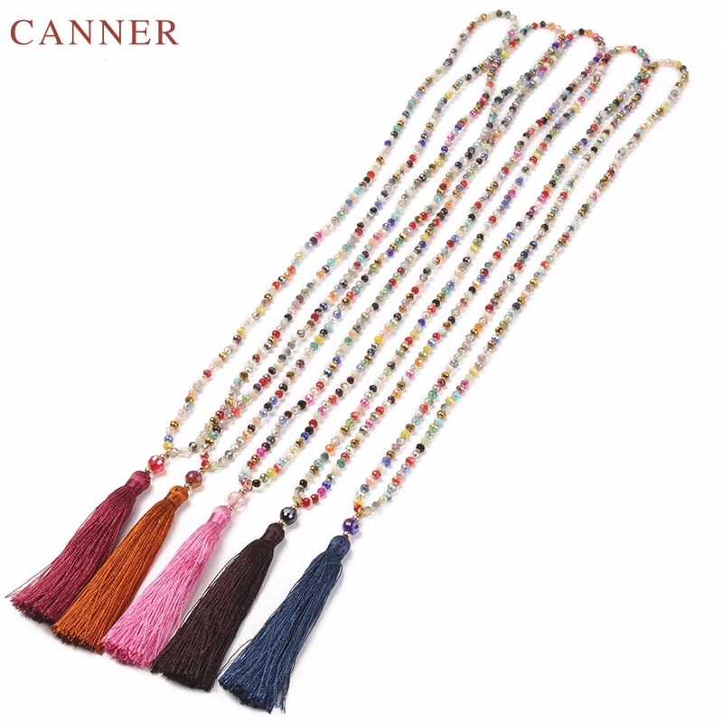 Handmade Multicolored Beads Necklace for Women Long Tassel Necklaces Boho Ethnic Jewelry C35
