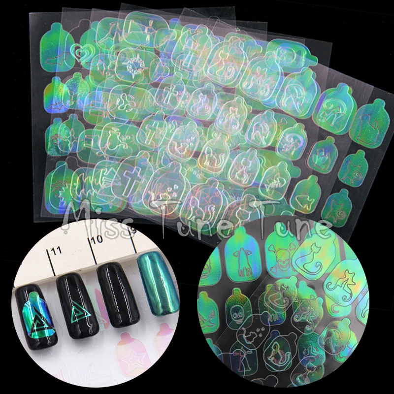 

1pcs Holographic Transparent Nail Stencils Multiple Use Stencils Stickers Nail Vinyl Xmas Halloween Swirls Pattern 22 Tips