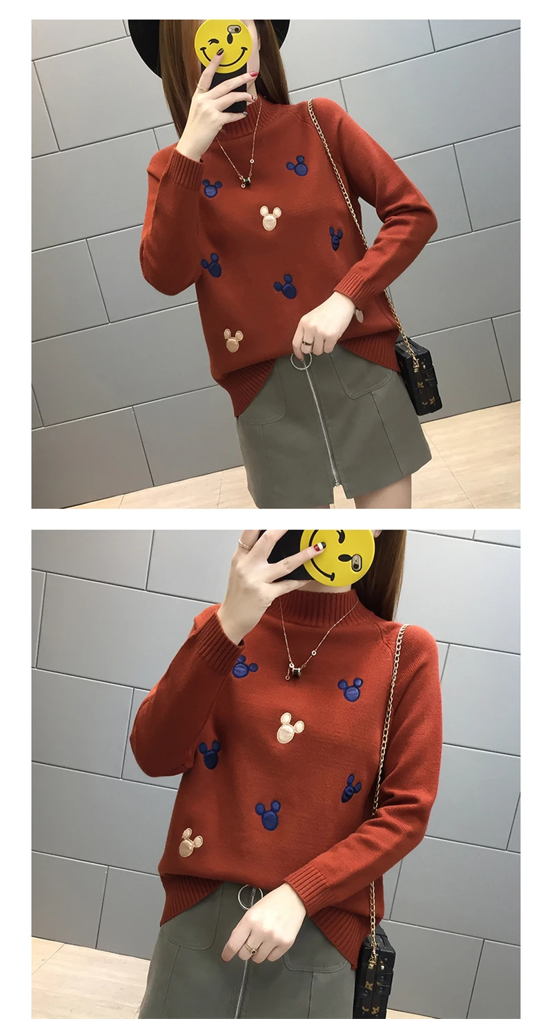 Women Knit Pullover Sweater New Autumn Winter Clothes Warm Half Turtleneck Long-sleeved Knitwear Tops Jumper Female AA372