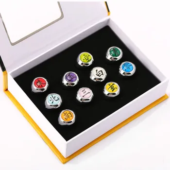 

New Arrived 10pcs/Set Cosplay Accessories Anime Cartoon Naruto Rings Akatsuki Member's Cosplay Rings HC11459