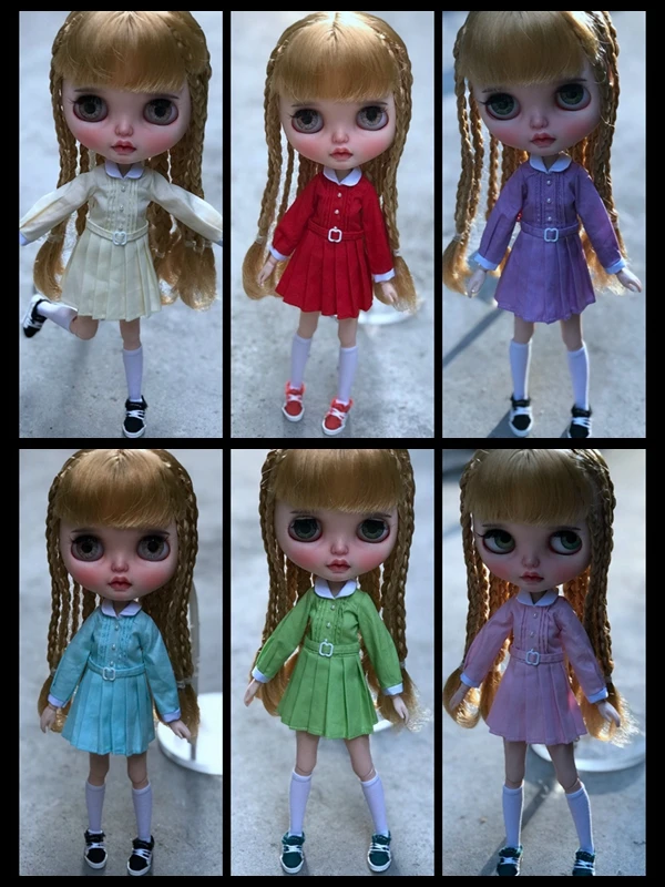 

[MG670] new free shipping neoblythe doll dress # long sleeves pleated dress fit for blyth ob24 licca azone retail