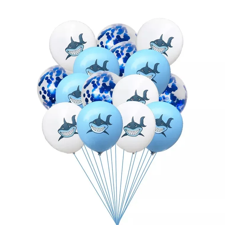

cute 15pcs/lot 12 inch Birthday Decoration Shark sequin Ballon Happy Birthday Balloons Baby Shower Gender Reveal Ballons