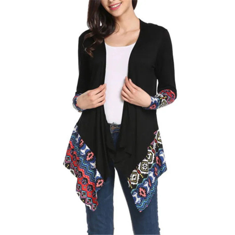 

New Wowen Irregular Sweater Boho Coat Jacket Tops Outwear Knit 2017 Autumn Print Clothes