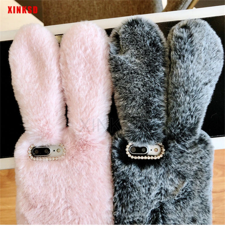 Rabbit Warm fur hair Case For Samsung Galaxy S9 S8 Plus A6 A8 J6 2018 A3 A5 A7 J3 J5 2017 J7 2016 Diamond Plush Bunny Back Cover (9)