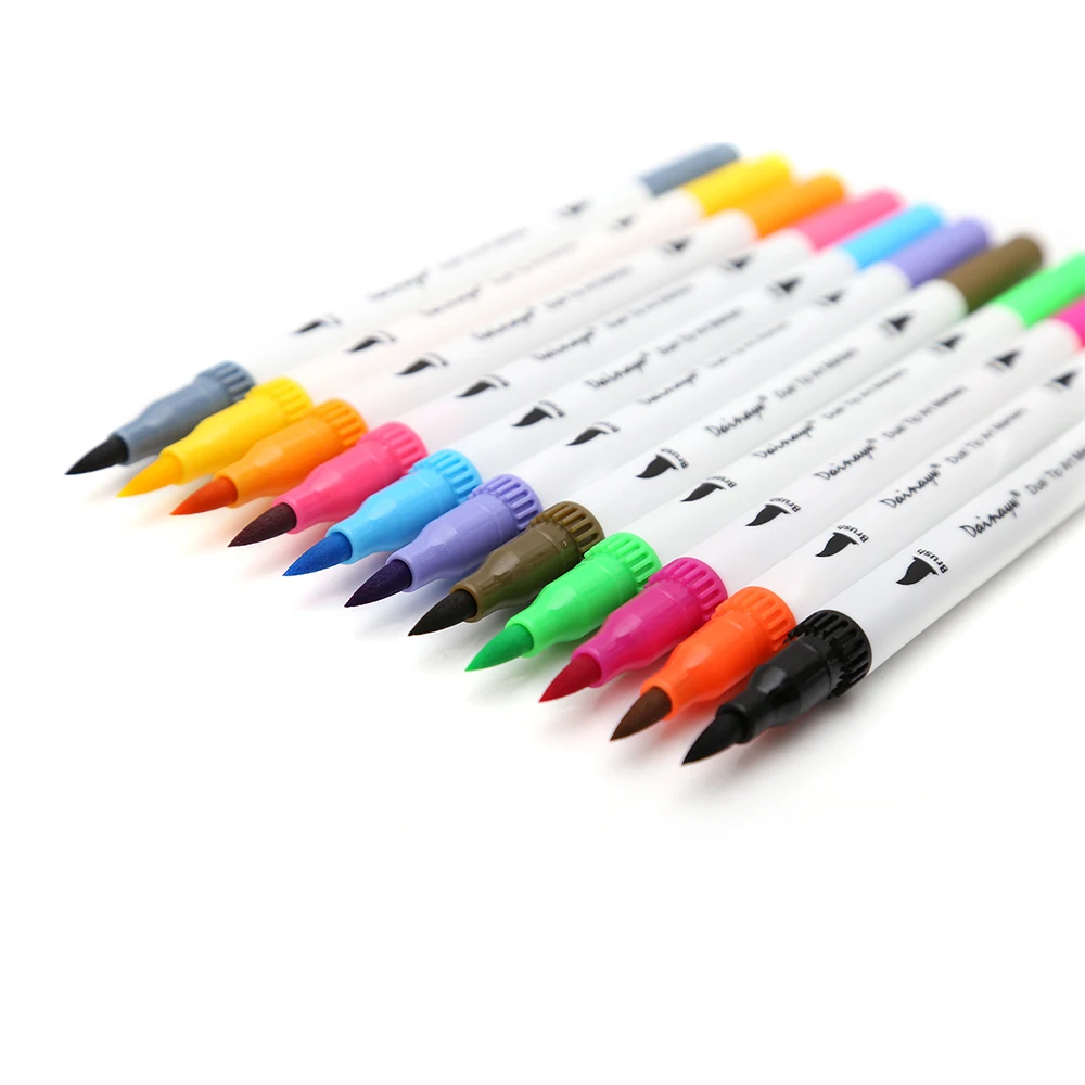 Премиум 24 цвета/коробка, два кончика, художественный маркер, 0,4 мм, тонкий кончик, 1-2 мм, Мягкий кончик кисти, маркеры на водной основе для рисования эскизов