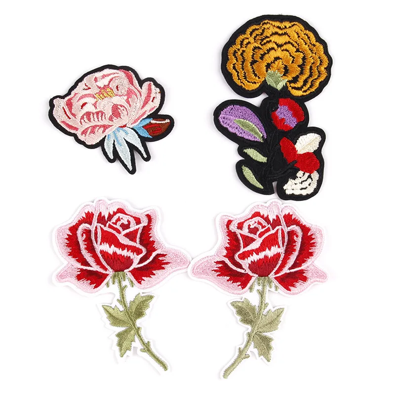 

10pcs/lot Gold Pink Red Rose Flower Embroidery Patches Applique Iron Heat Transfers Decoration Clothes Dress Sewing Accessories