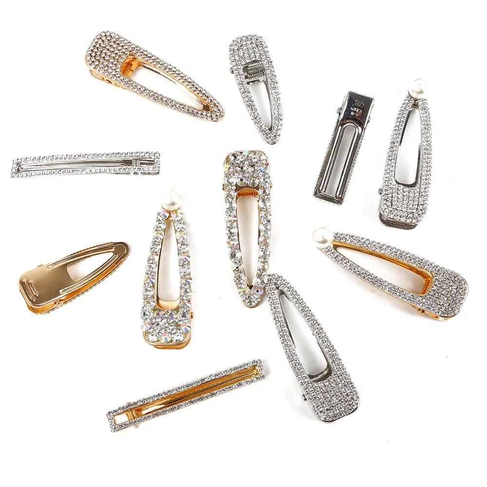 Korean Ins Fashion Gold Silver Crystal Geometric Metal Barrettes Hair Clips for Women Hairgrips Hair Styling Tool Accessories