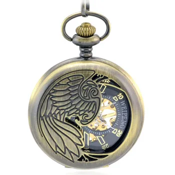 Automatic Mechanical Pocket Watch Men Skeleton Phoenix Hollow Bronze Vintage Hand Wind Clock Necklace Pocket & Fob Watches Chain