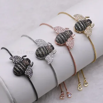 

5 pcs mix colors small bee bracelets druzy bracelet bangle with zircon charm beads crafted pearl bracelets 3278