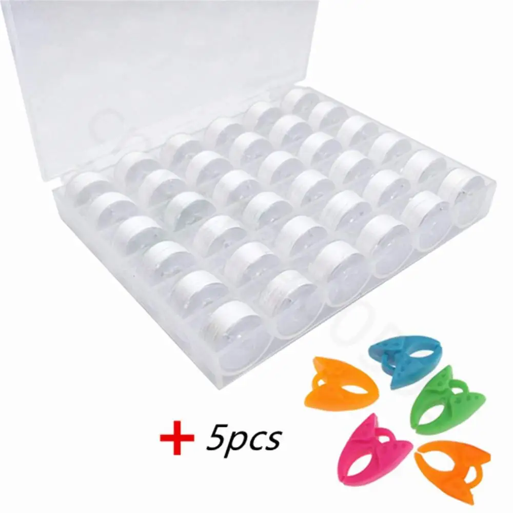 

36PCS Sewing Bobbins white Polyester Sewing Thread Transparent Plastic Bobbin And Bobbin Clamps Sewing Machine Accessories Set