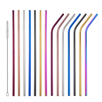 

4Pcs Reusable Drinking Straw 304 Stainless Steel Straw with Cleaner Brush Wholesale Custom logo Eco Friendly Straws 215mm 8mm