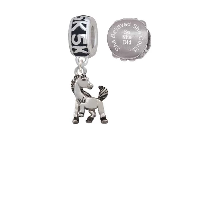 Silvertone Small Mustang - Mascot 5K Run She Believed She Could Charm Beads (Set of 2)