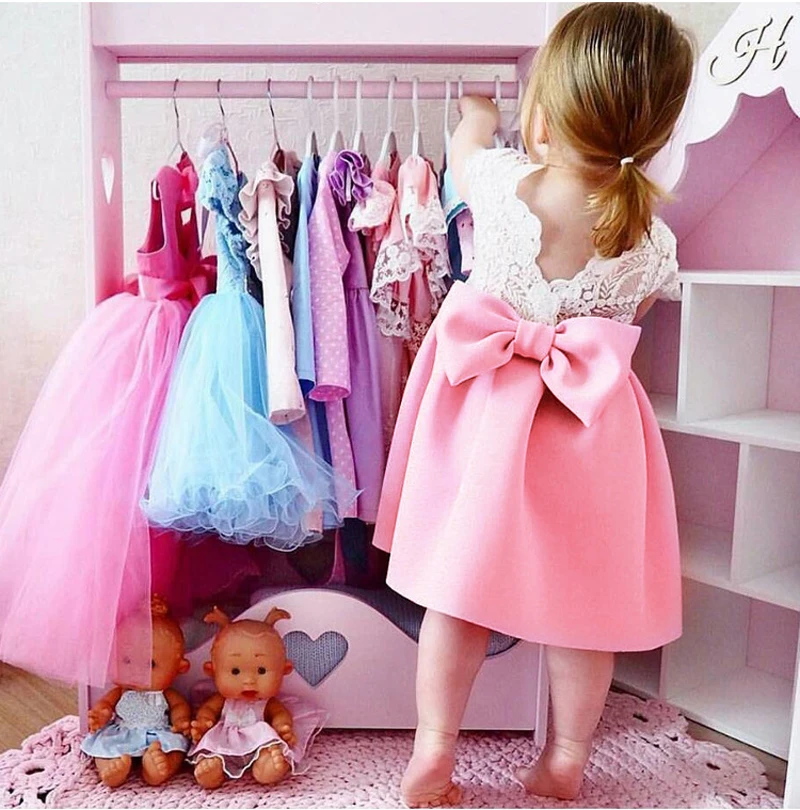 Baby Girl Tops Bow Dresses Kids Lace Ball Gown Tutu Party Dress