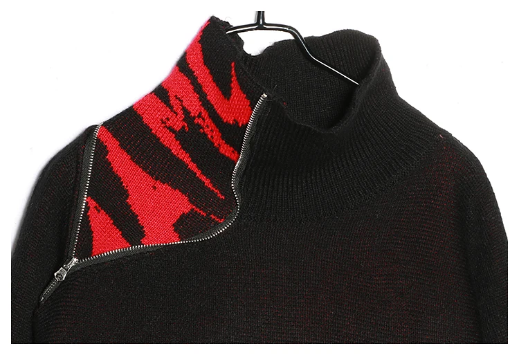 Осень, новая мода, сохраняющие тепло топы, с надписью, на молнии, Вязанный свитер с высоким воротником, для женщин, плюс размер, уличный стиль, пуловер LP152