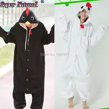 HKSNG зимние женские белые и черные пижамы с петухом, курицей, кигу, комбинезон для взрослых, косплей костюм, пижама с капюшоном