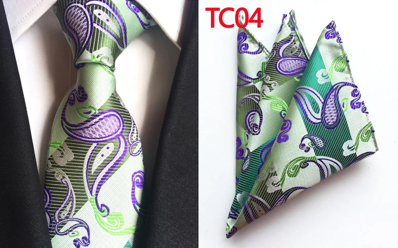 8 см роскошные комплект галстуков модные Для мужчин Одежда высшего качества тканые Gravata для Свадебная вечеринка с зеленым Paisley Pocket Square