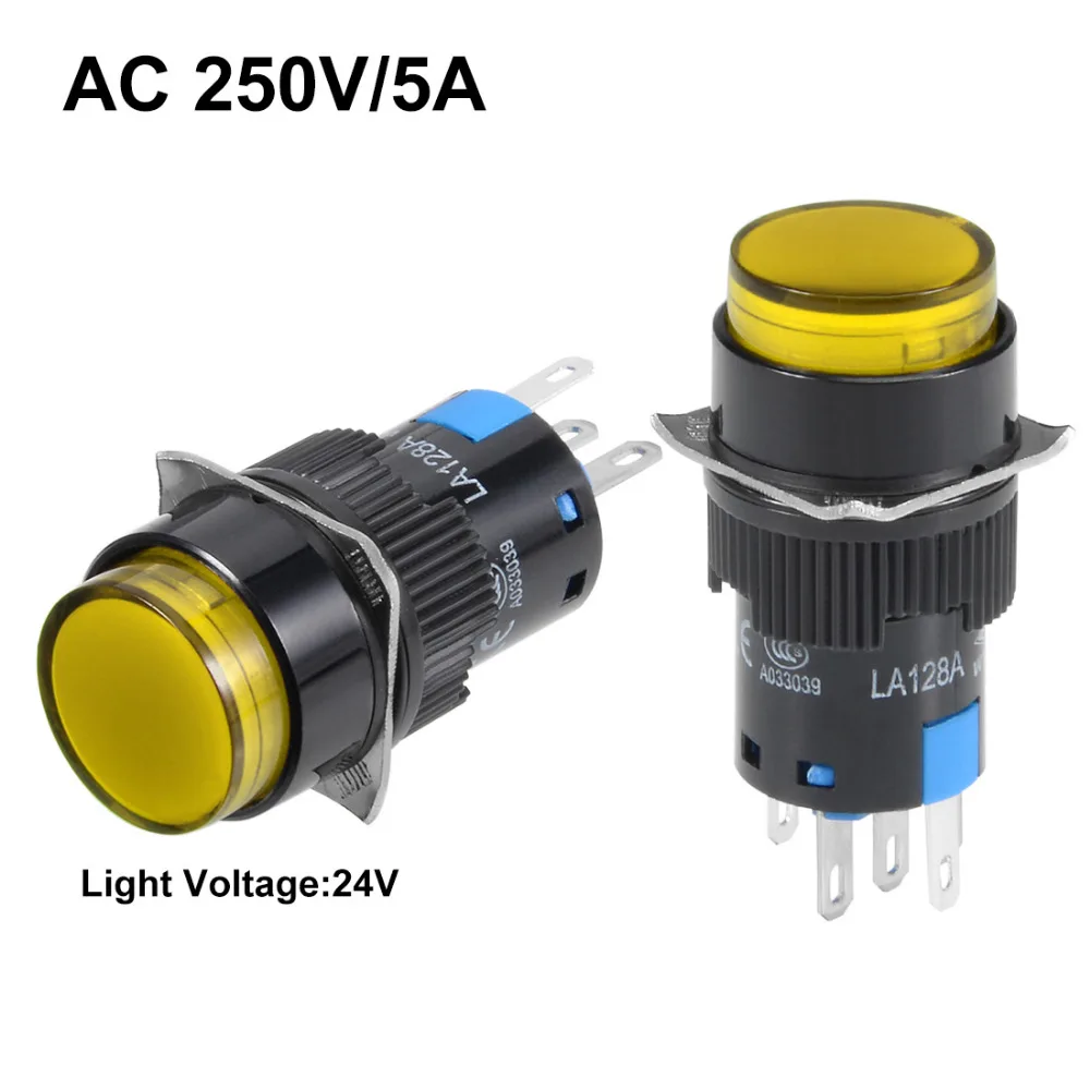 Uxcell 16mm Momentary Push Button Switch Yellow LED Light Round Button