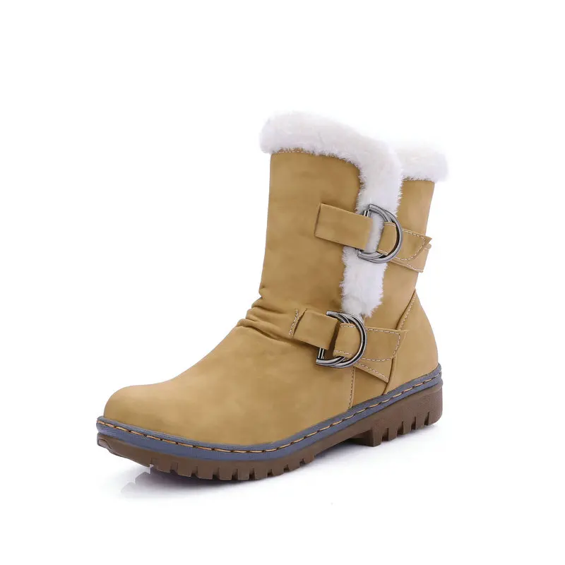 NemaoNe/Большие размеры 44, 45, 46; женские зимние ботинки без шнуровки; обувь на плоской подошве с пряжкой; женская теплая плюшевая зимняя обувь на платформе - Цвет: Цвет: желтый