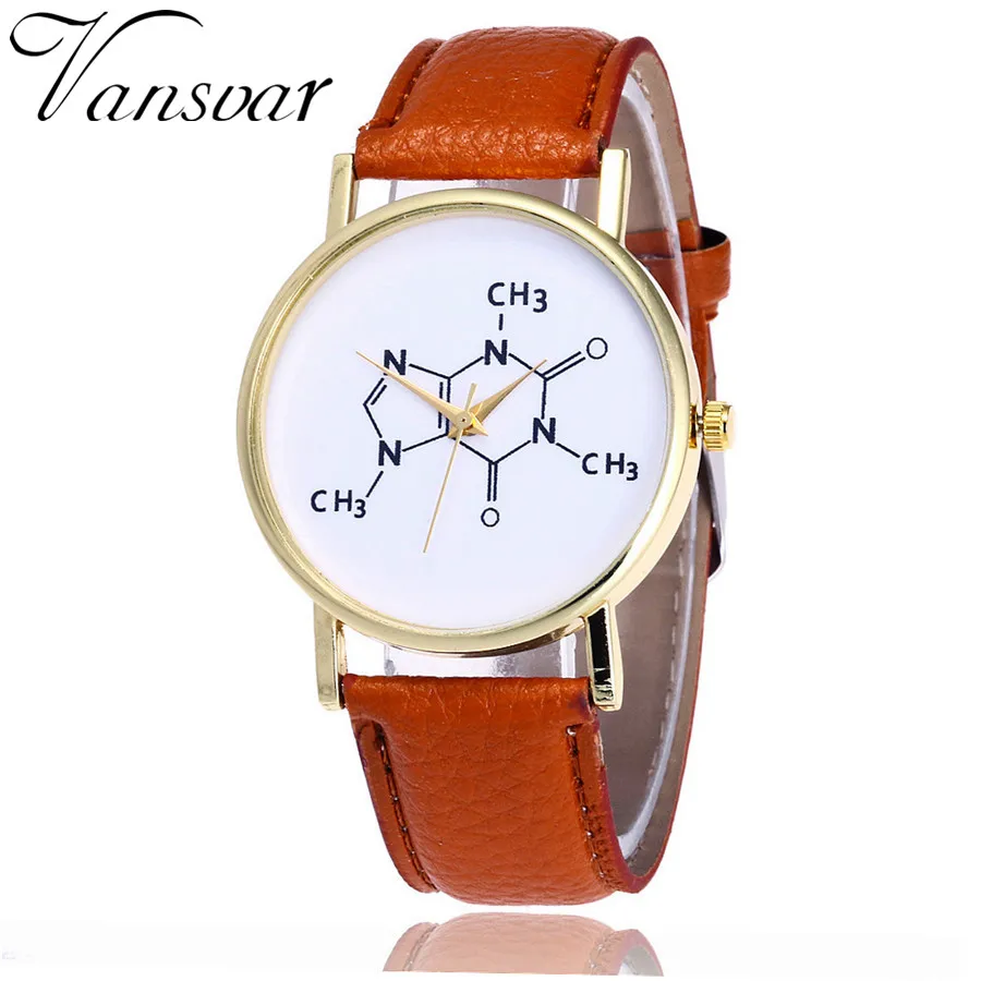 Vansvar бренд Модные химия кофеин часы молекула уникальные женские наручные часы кожа кварцевые часы Relogio Feminino V22