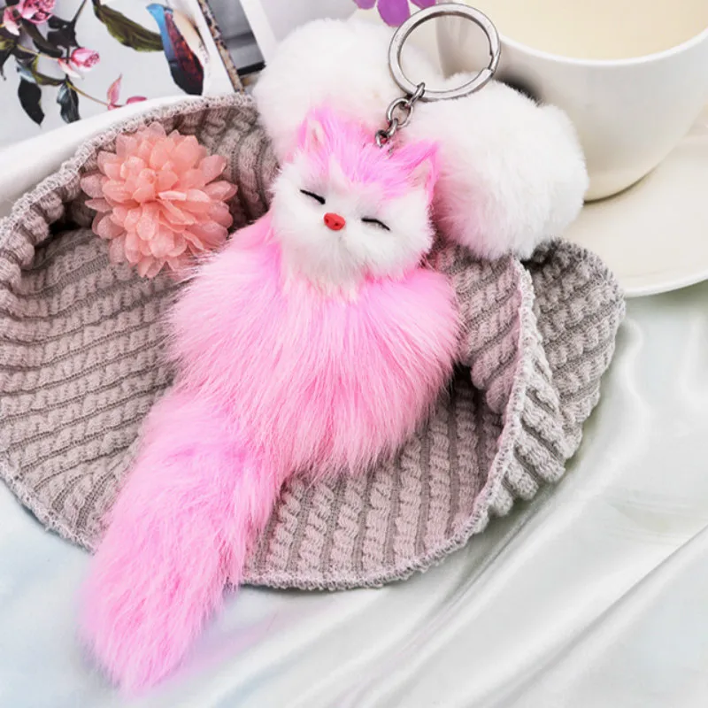 

2019 New Winter Cute Pom Pom Plush Animal Cartoon Fox Rabbit Fur Keychain Car Accessories Fashion Women Bag Charms Toys Dolls